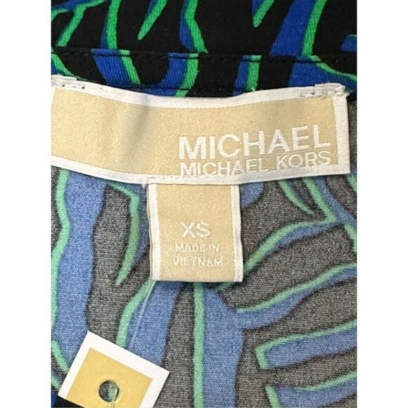 Michael Kors Women’s Blue Unlined Pullover O-Ring Detail Printed Short Sleeve As - Picture 8 of 10